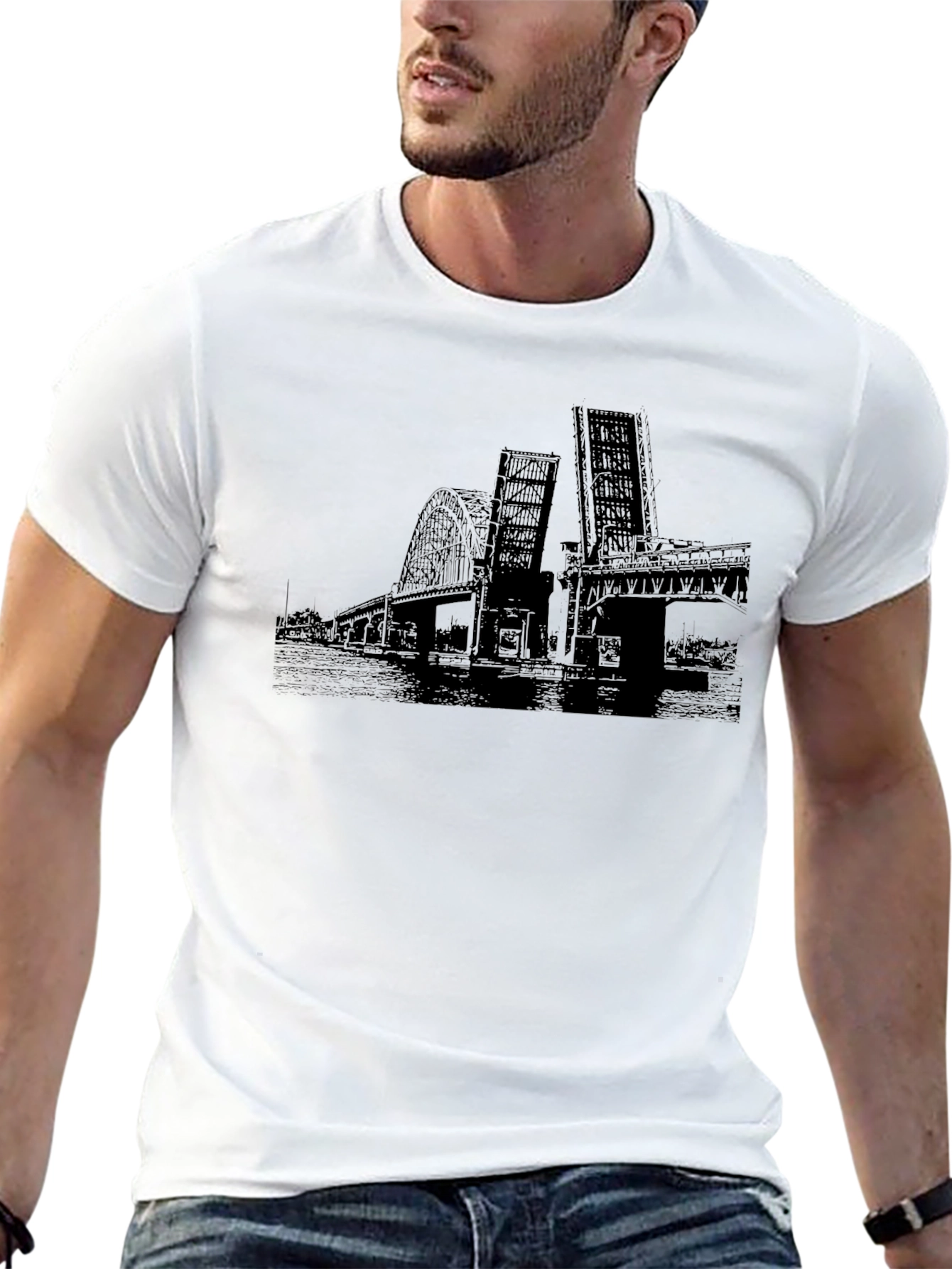 Black T-Shirt with Bridge Graphic