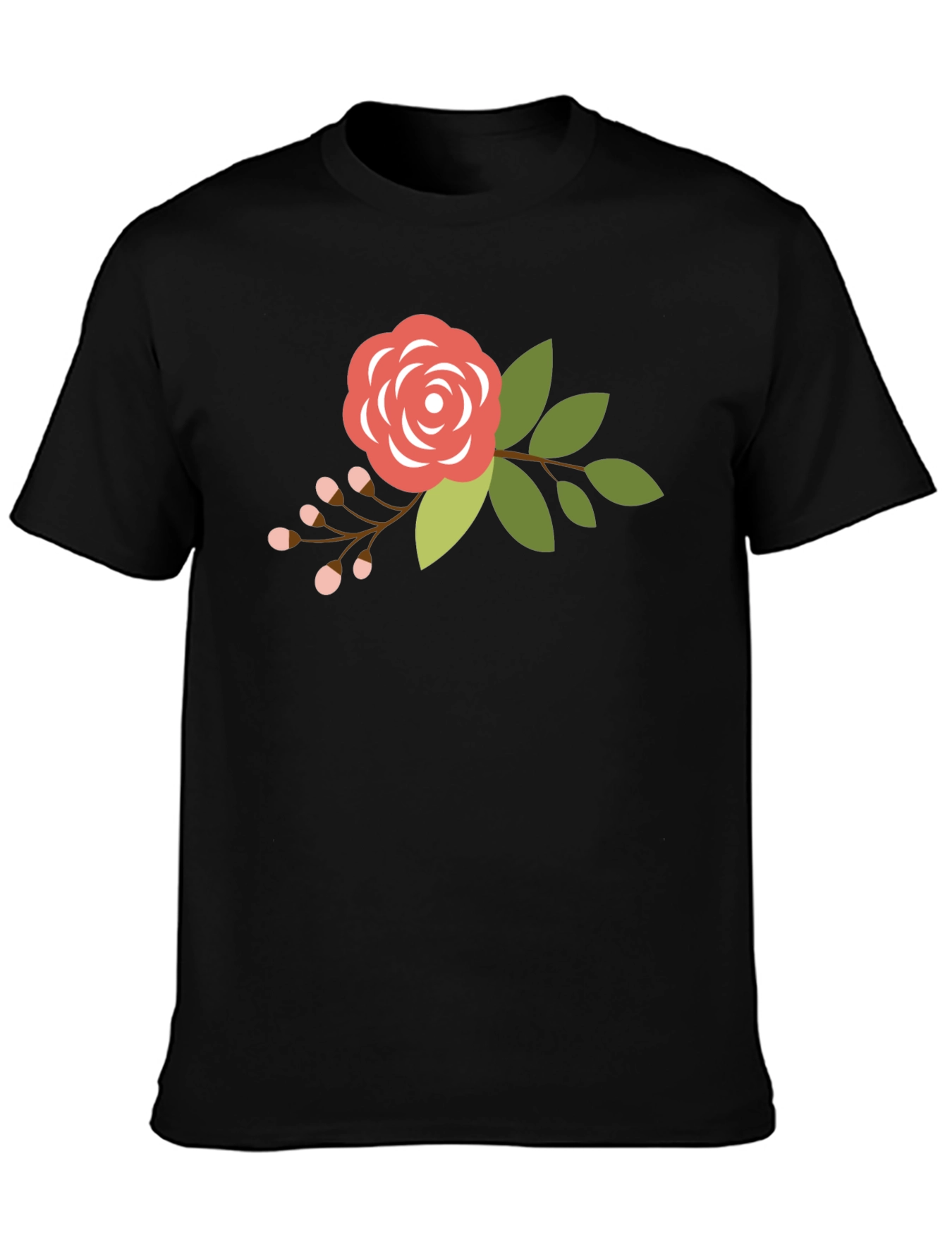 Floral Rose Graphic Tee - Mens Black T-Shirt