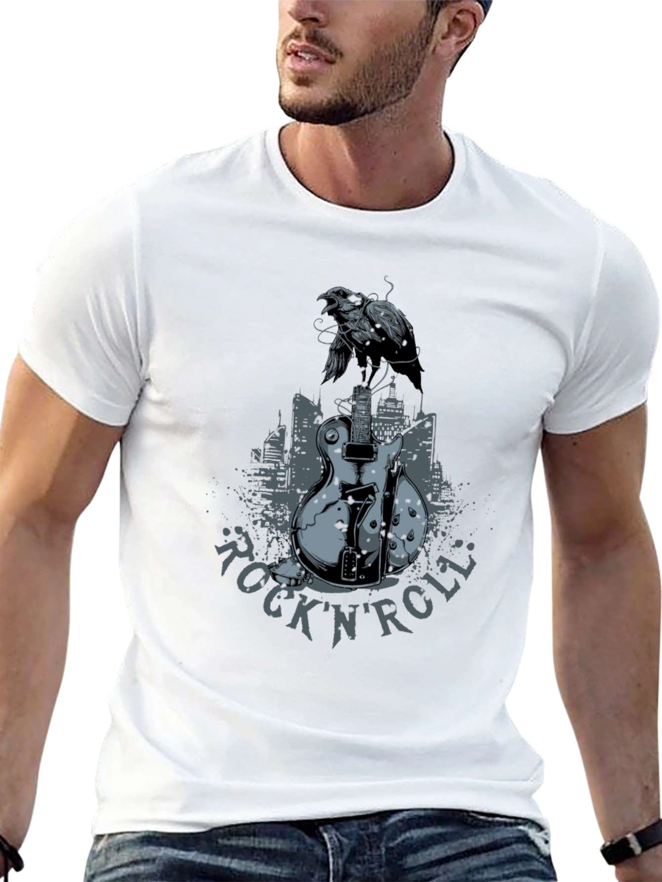 Rock n Roll Guitar Crow T-Shirt