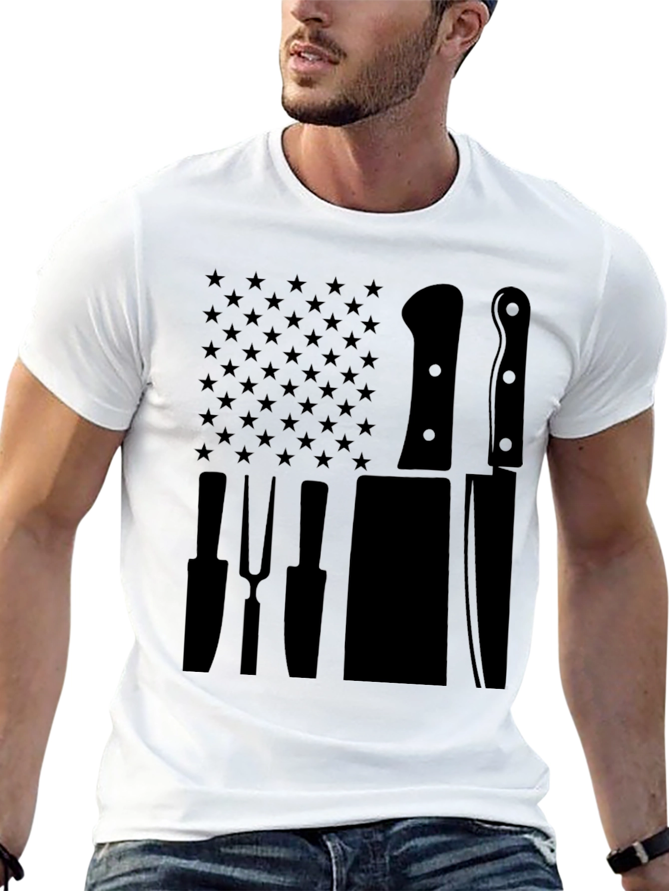 Chef American Flag Kitchen Utensil Graphic T-Shirt