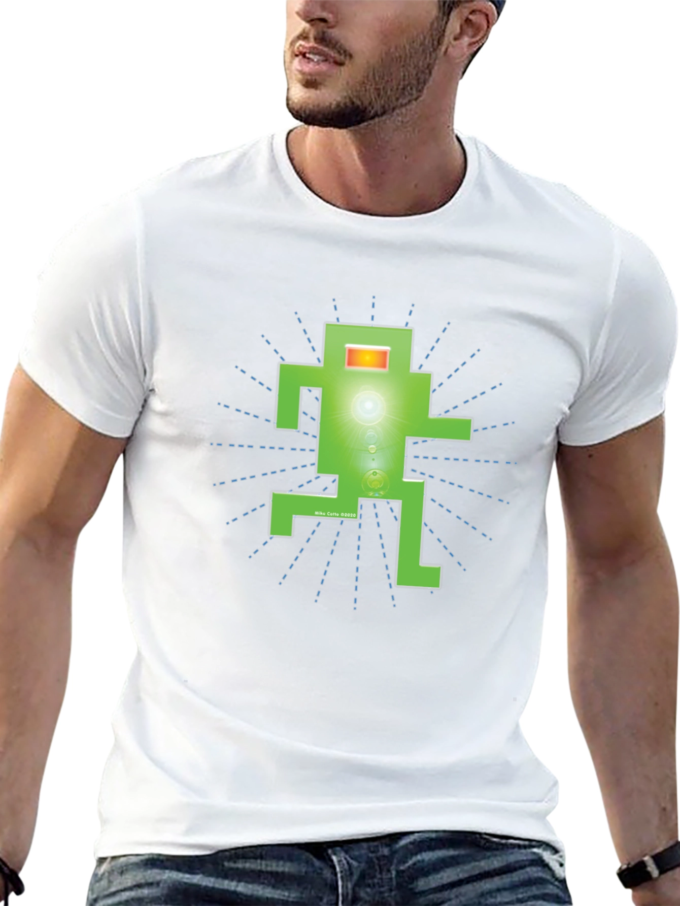 Funky Green Robot Graphic T-Shirt - Black
