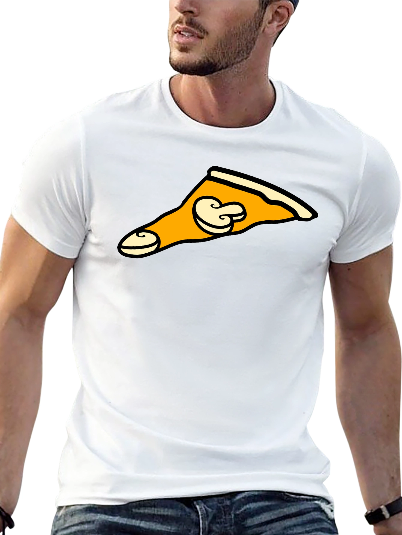Mushroom Pizza Slice Graphic Tee - Black T-Shirt
