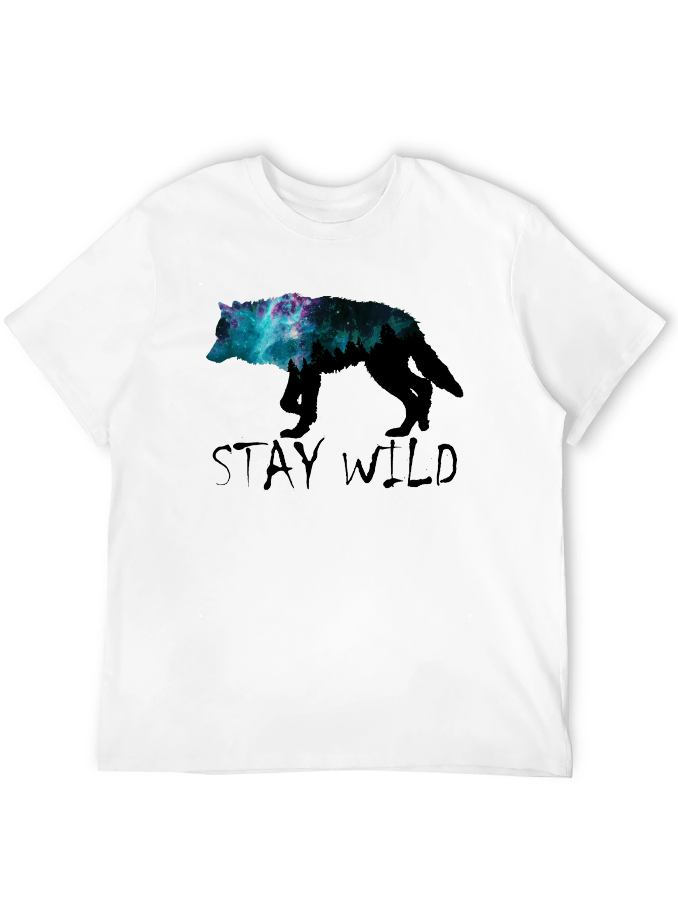 Stay Wild Wolf Galaxy Graphic Tee - Black