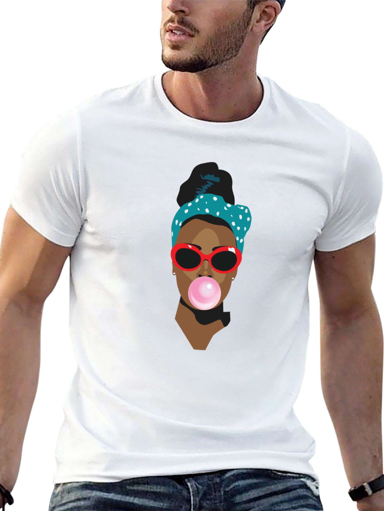 Trendy Black T-Shirt with Bubble Gum Girl Design