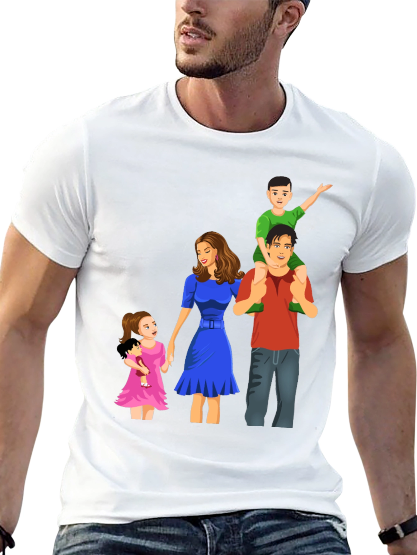 Family Cartoon Graphic Black T-Shirt