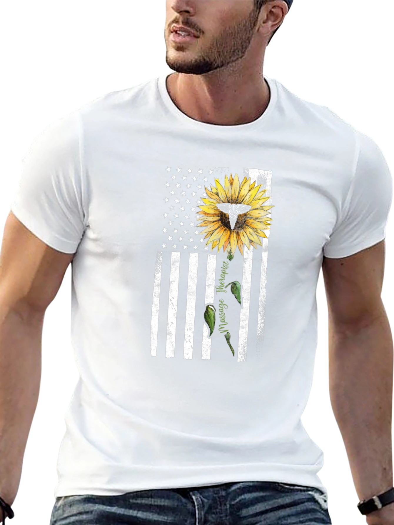 Massage Therapist USA Flag Sunflower T-Shirt