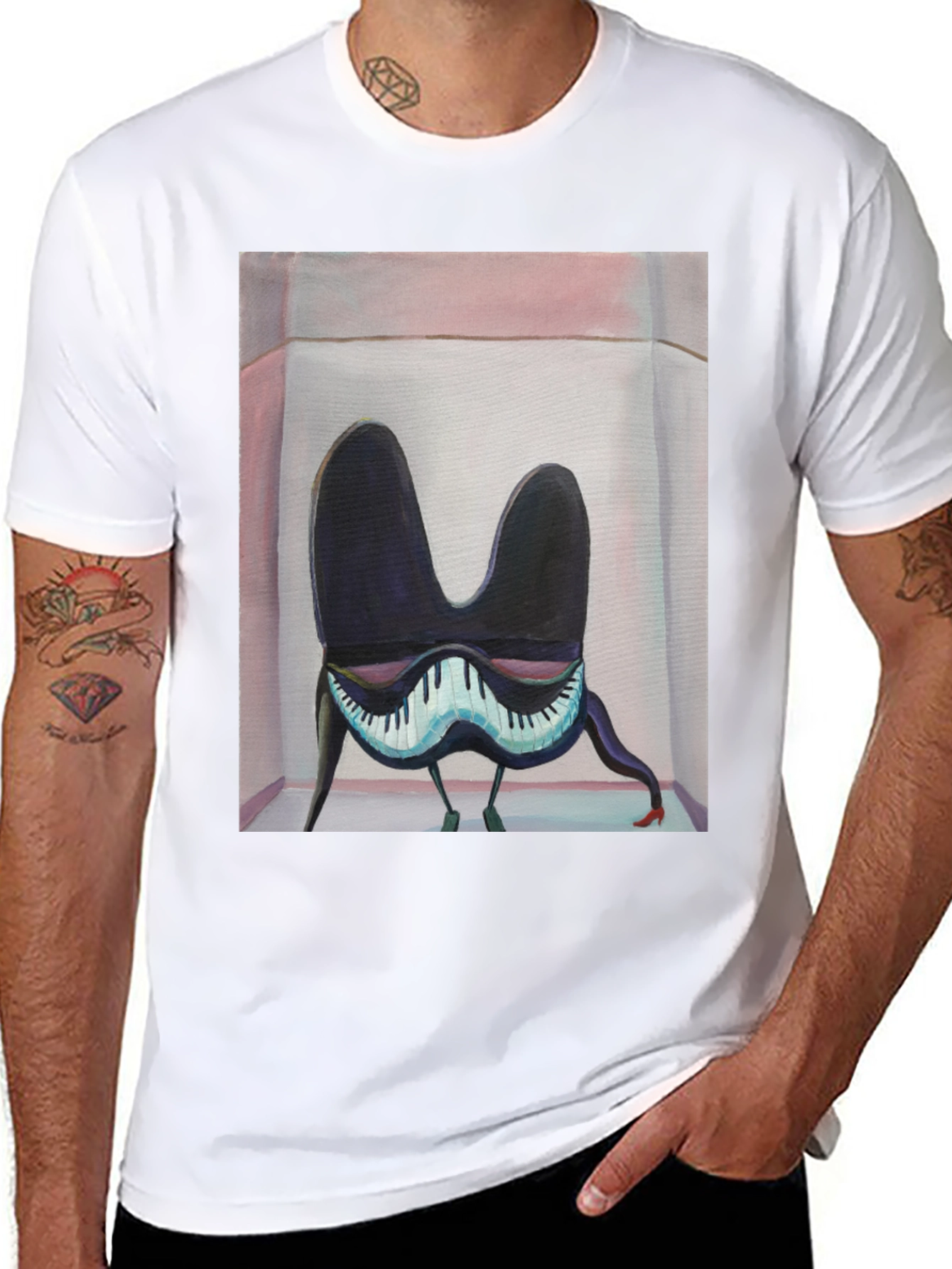 Surreal Piano Graphic Tee - Black Cotton Blend