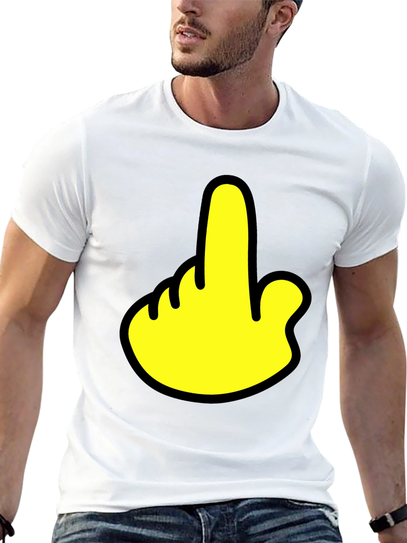 Humorous Gesture Graphic T-Shirt - Casual Black Tee