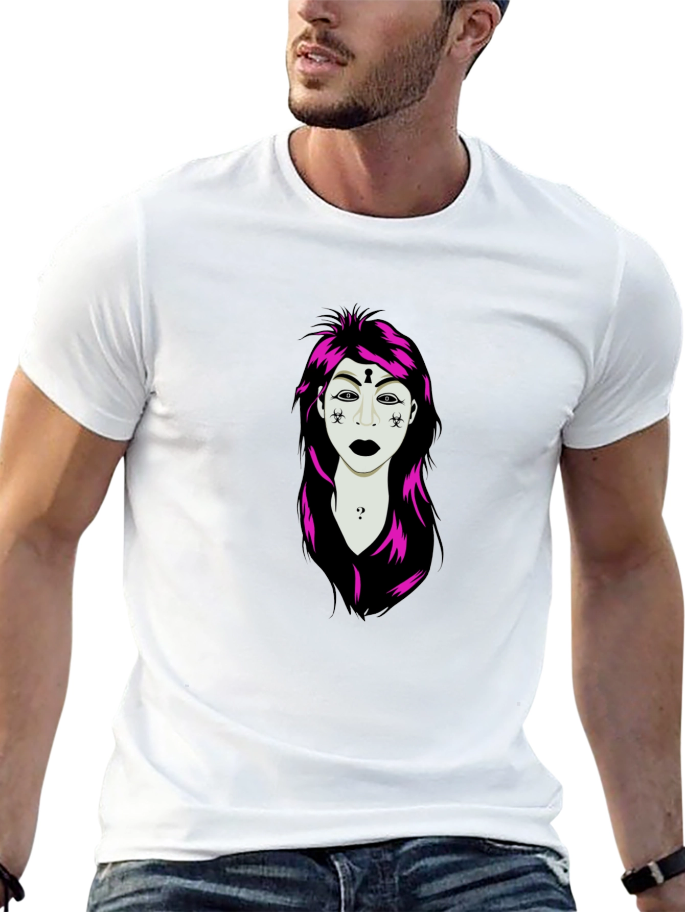 Edgy Graphic T-Shirt: Unique Illustration on Black Tee