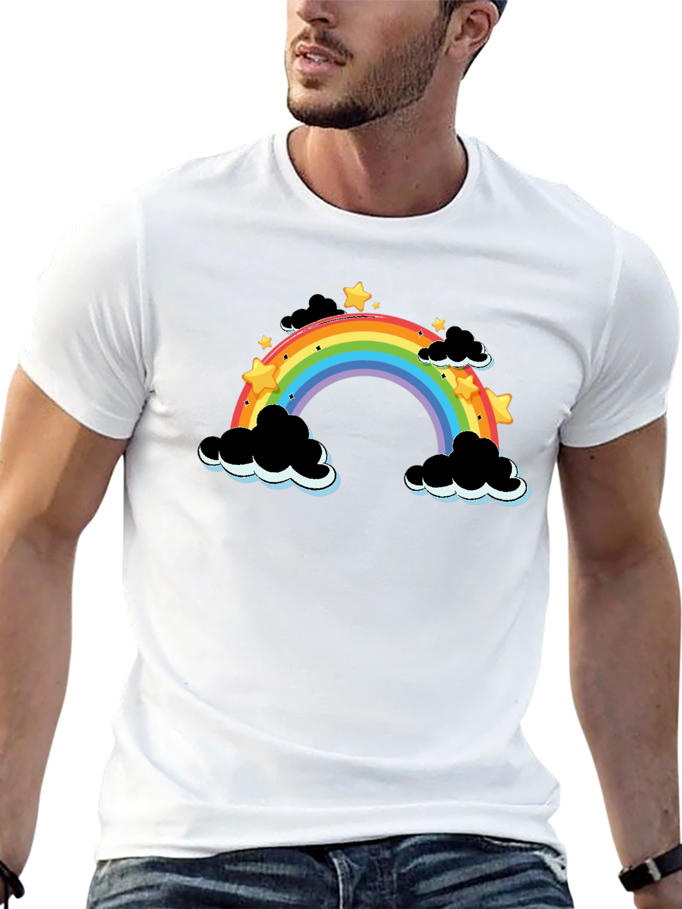 Rainbow Cloud Graphic Tee - Mens Black T-Shirt