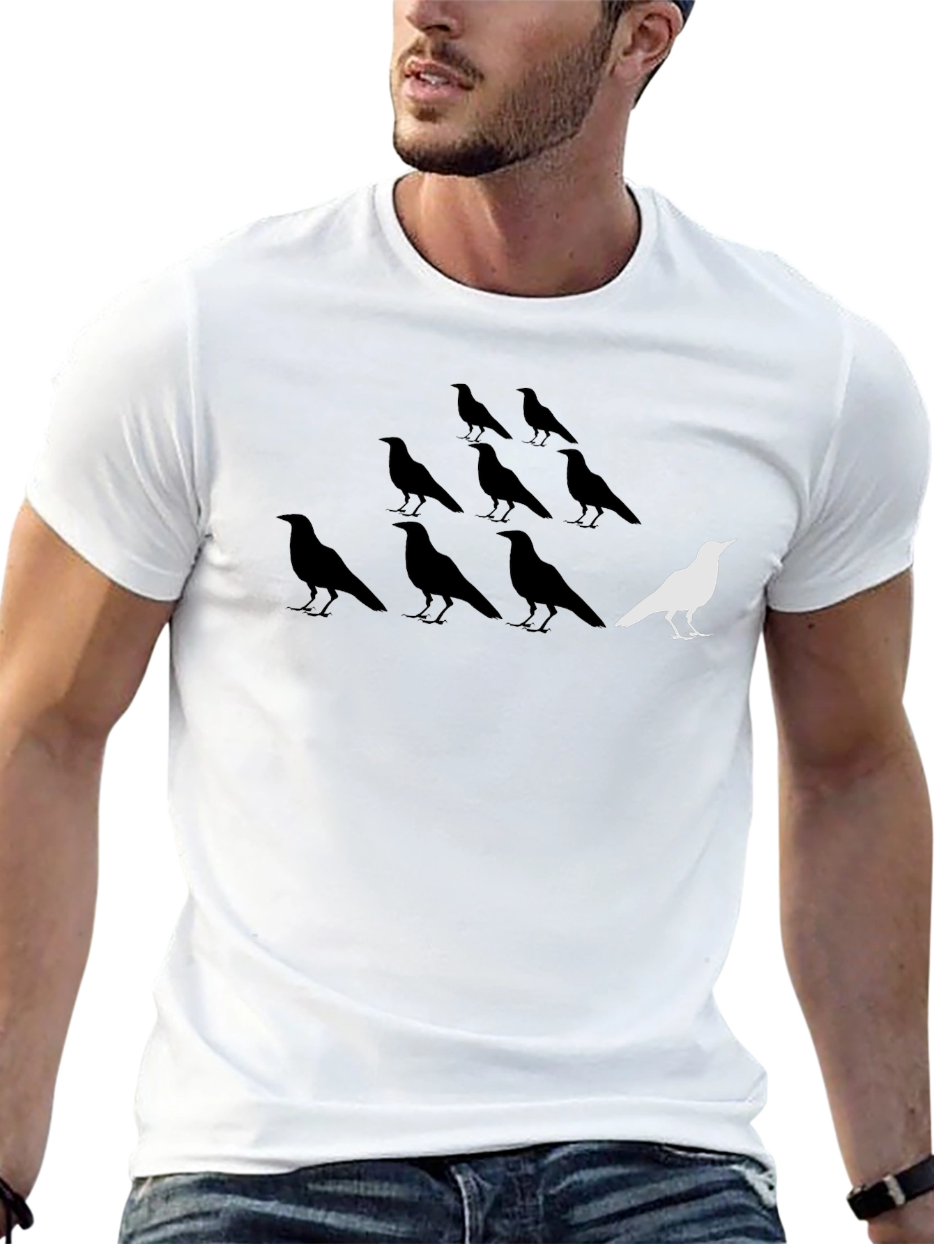 Unique White Bird Among Black Birds Graphic T-Shirt
