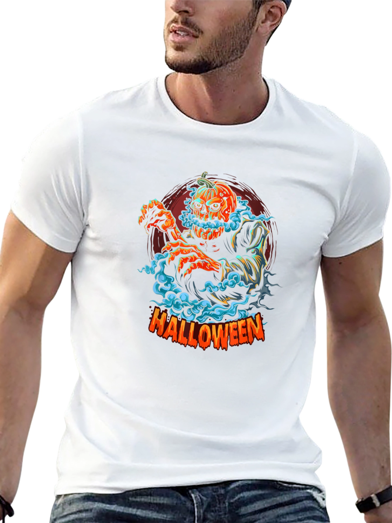 Halloween Pumpkin Head Zombie Graphic Tee