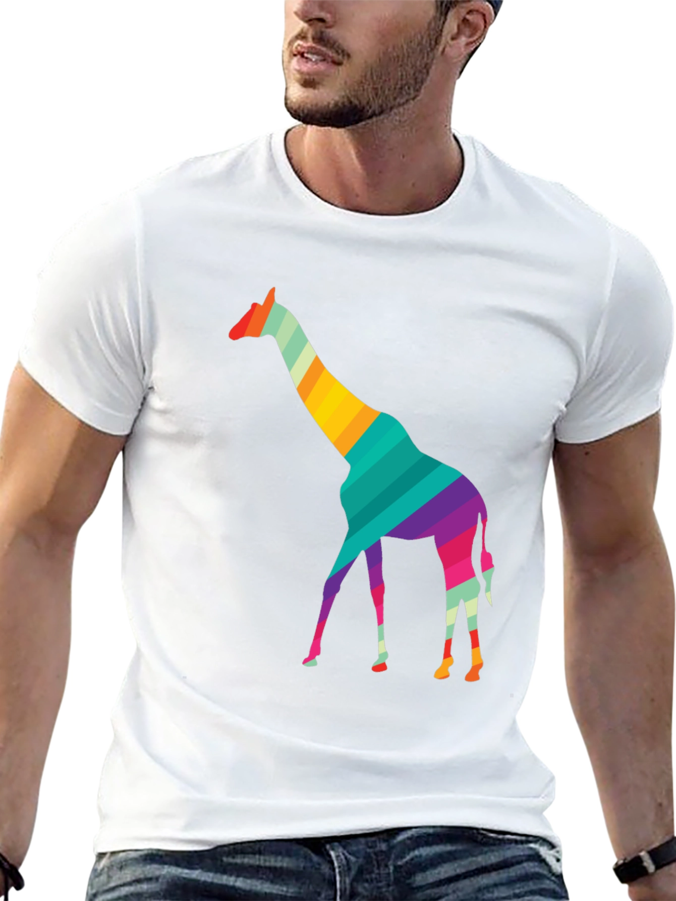 Striped Giraffe Graphic Black T-Shirt