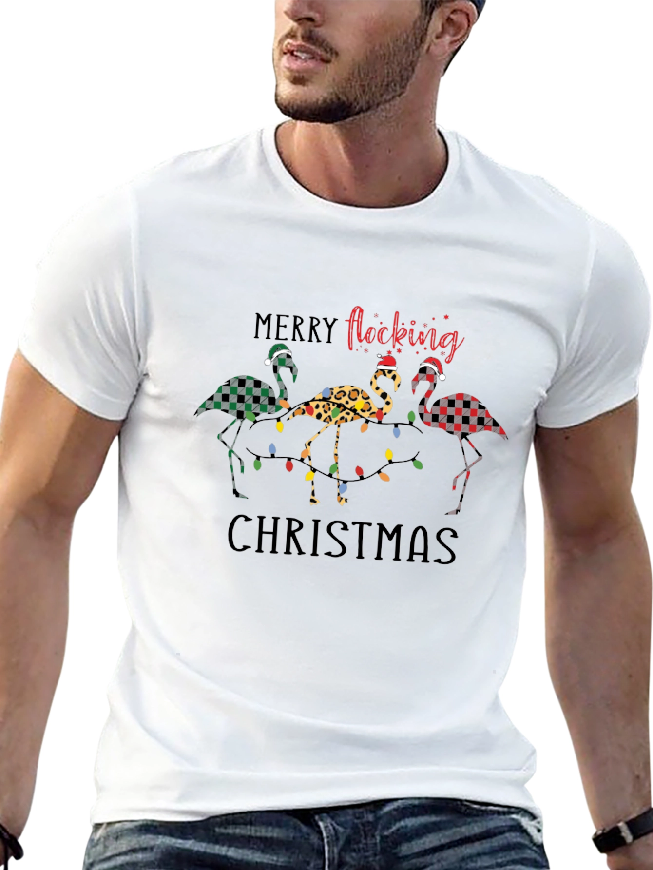 Merry Flocking Christmas Flamingo Graphic Tee