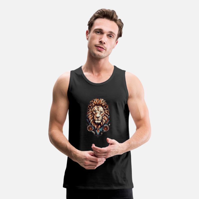 Roar in Style: Geometric Lion Emblem T-Shirt Desig