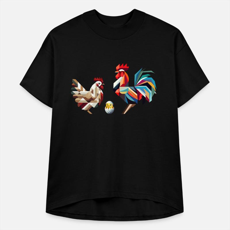 Rooster, Hen, and Chick – Geometric Easter Motif