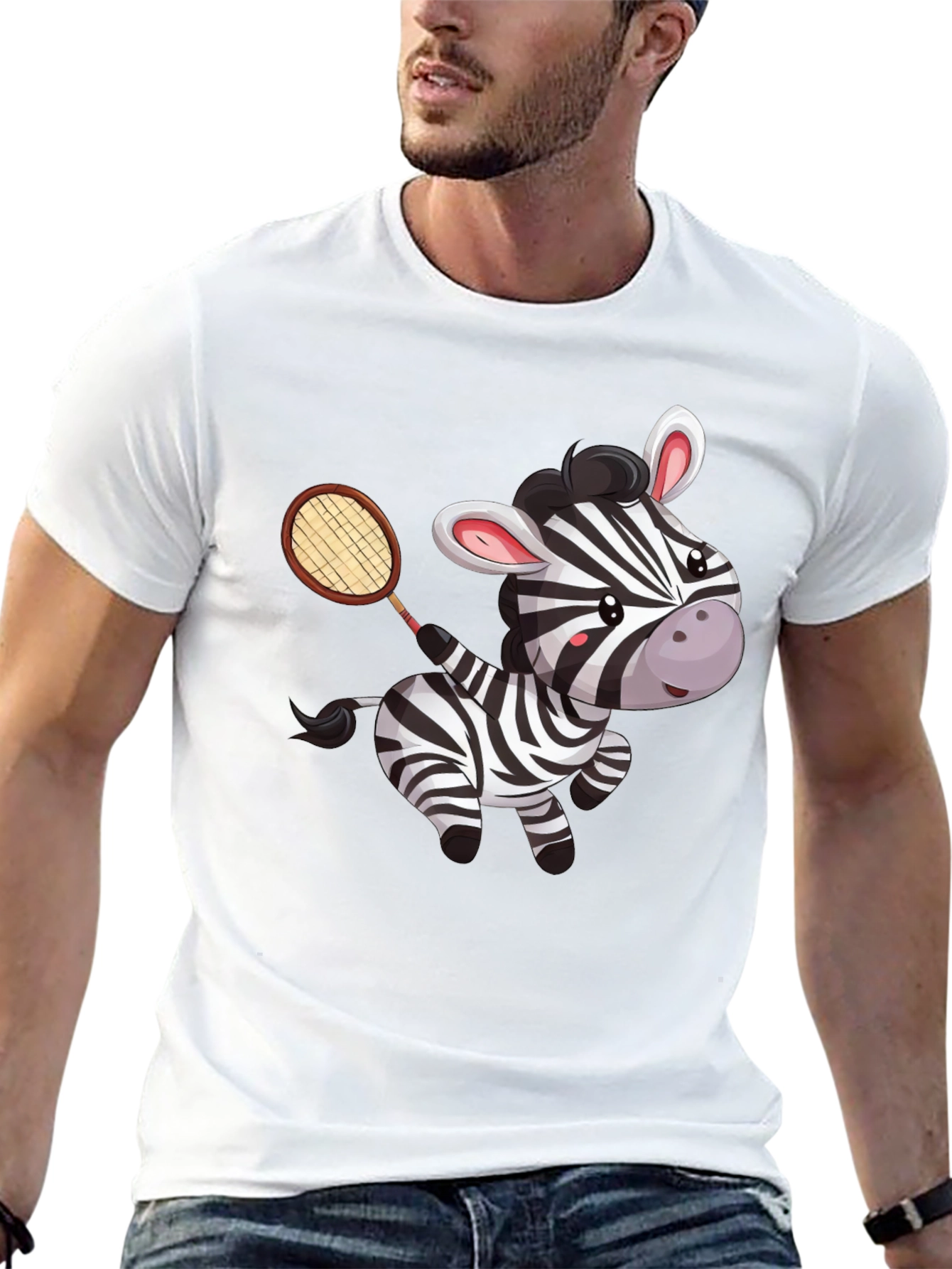 Zebra Tennis Player Black T-Shirt