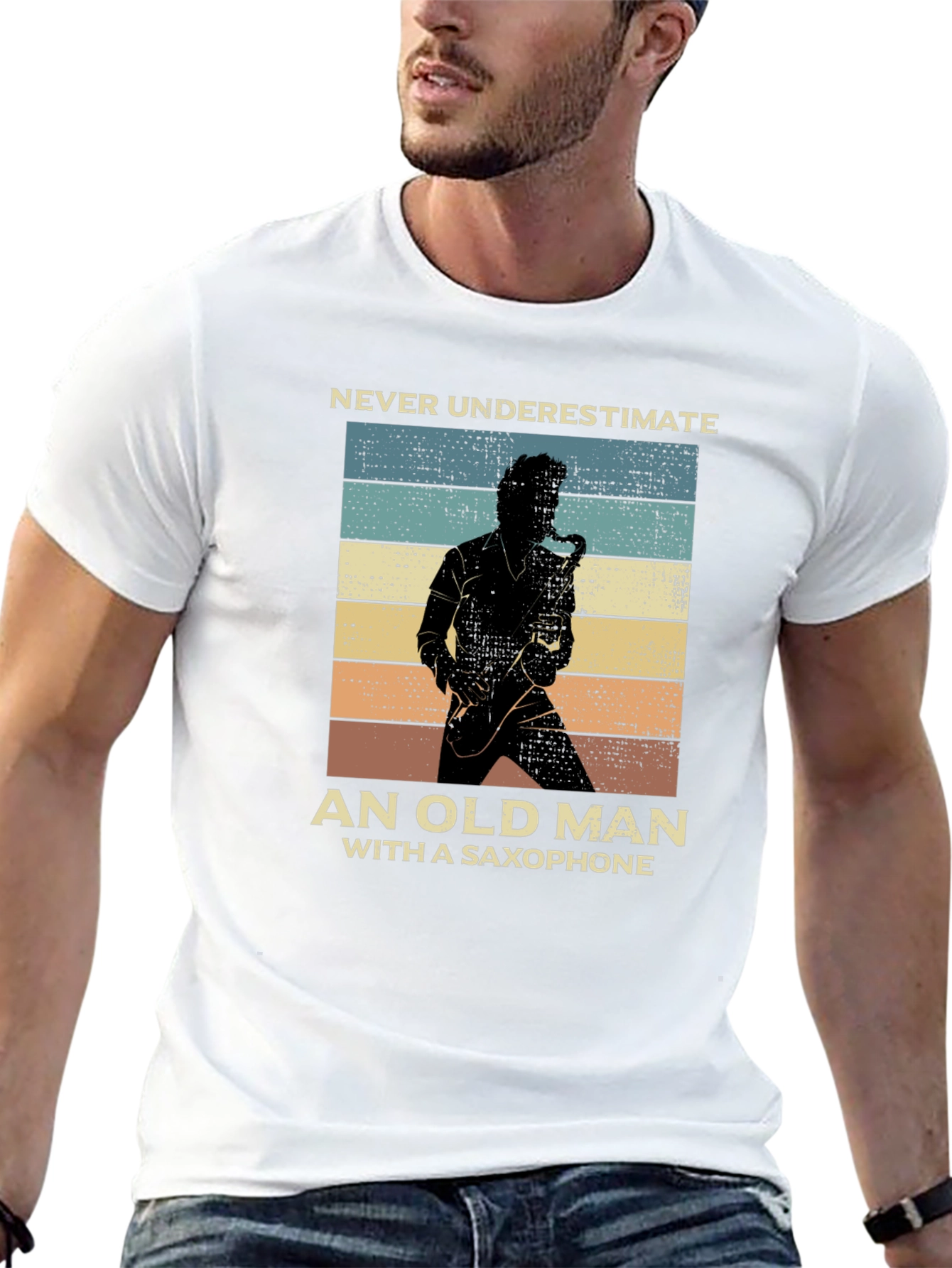 Saxophone Old Man Graphic T-Shirt