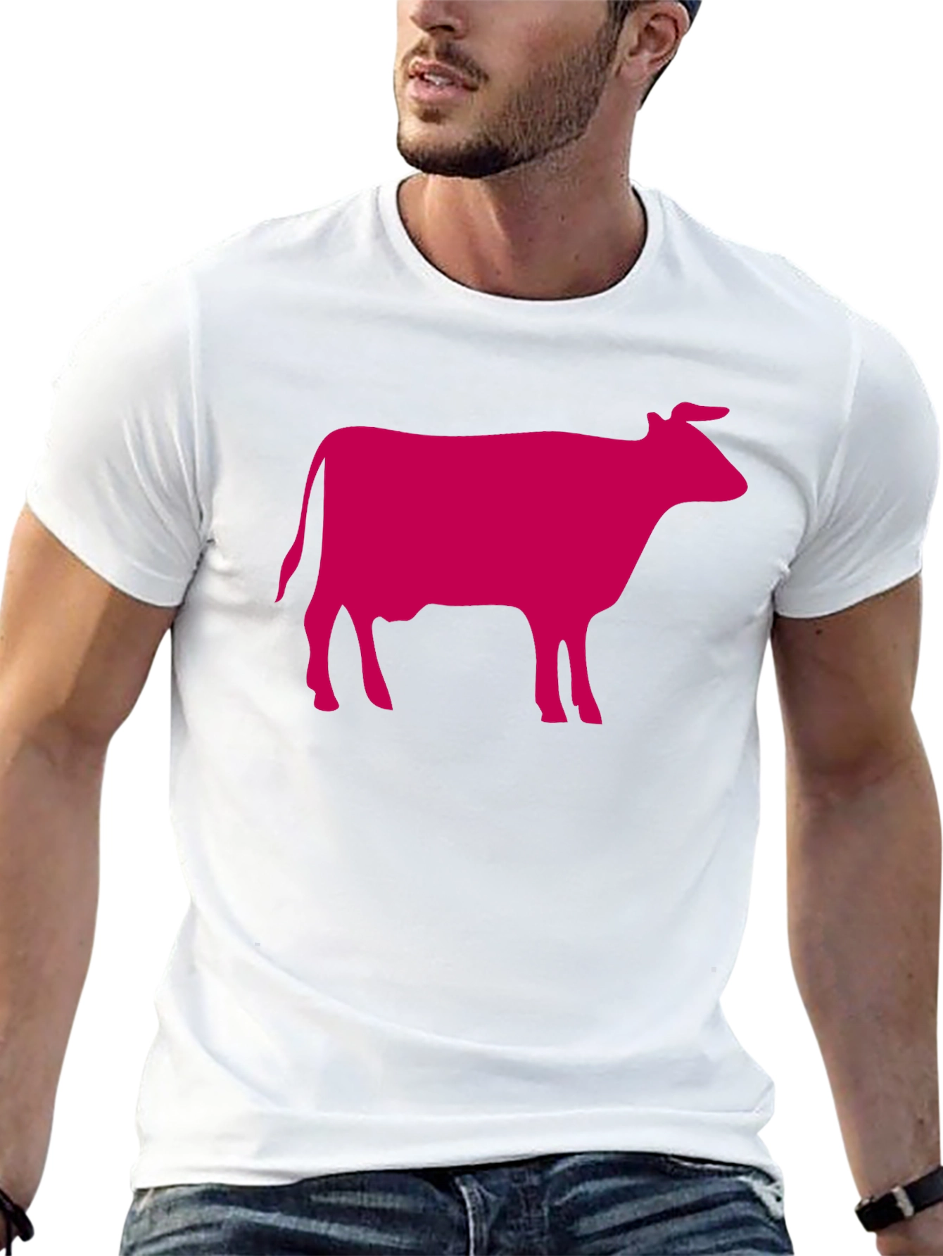 Black T-Shirt with Pink Cow Graphic