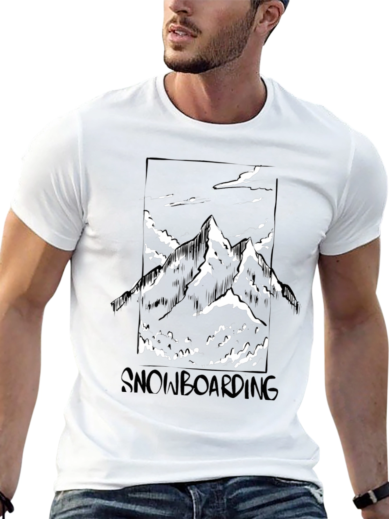 Snowboarding Mountain Graphic Tee - Black Cotton Shirt