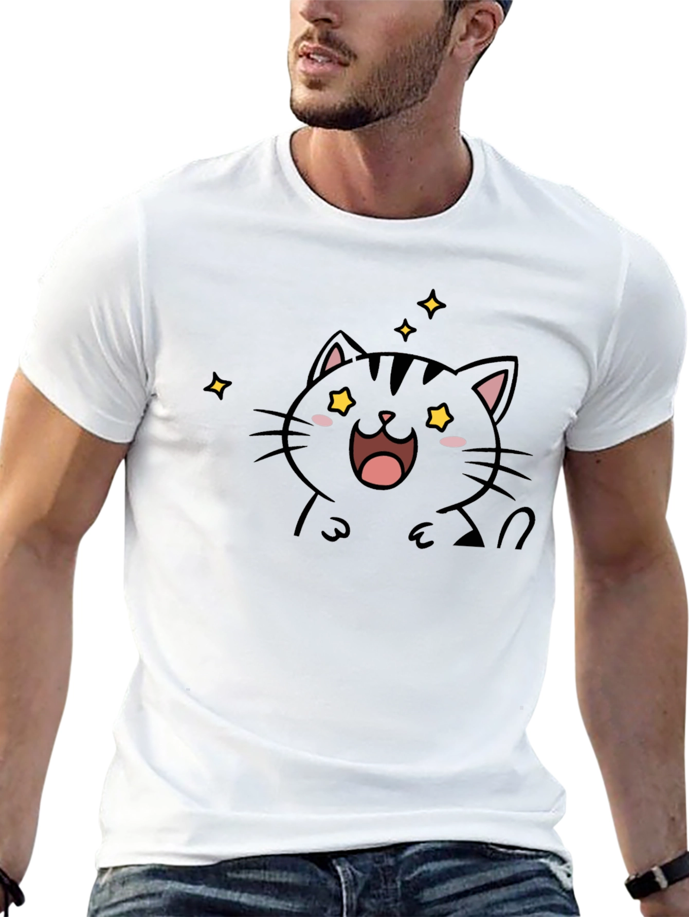 Cute Cat Graphic Black T-Shirt