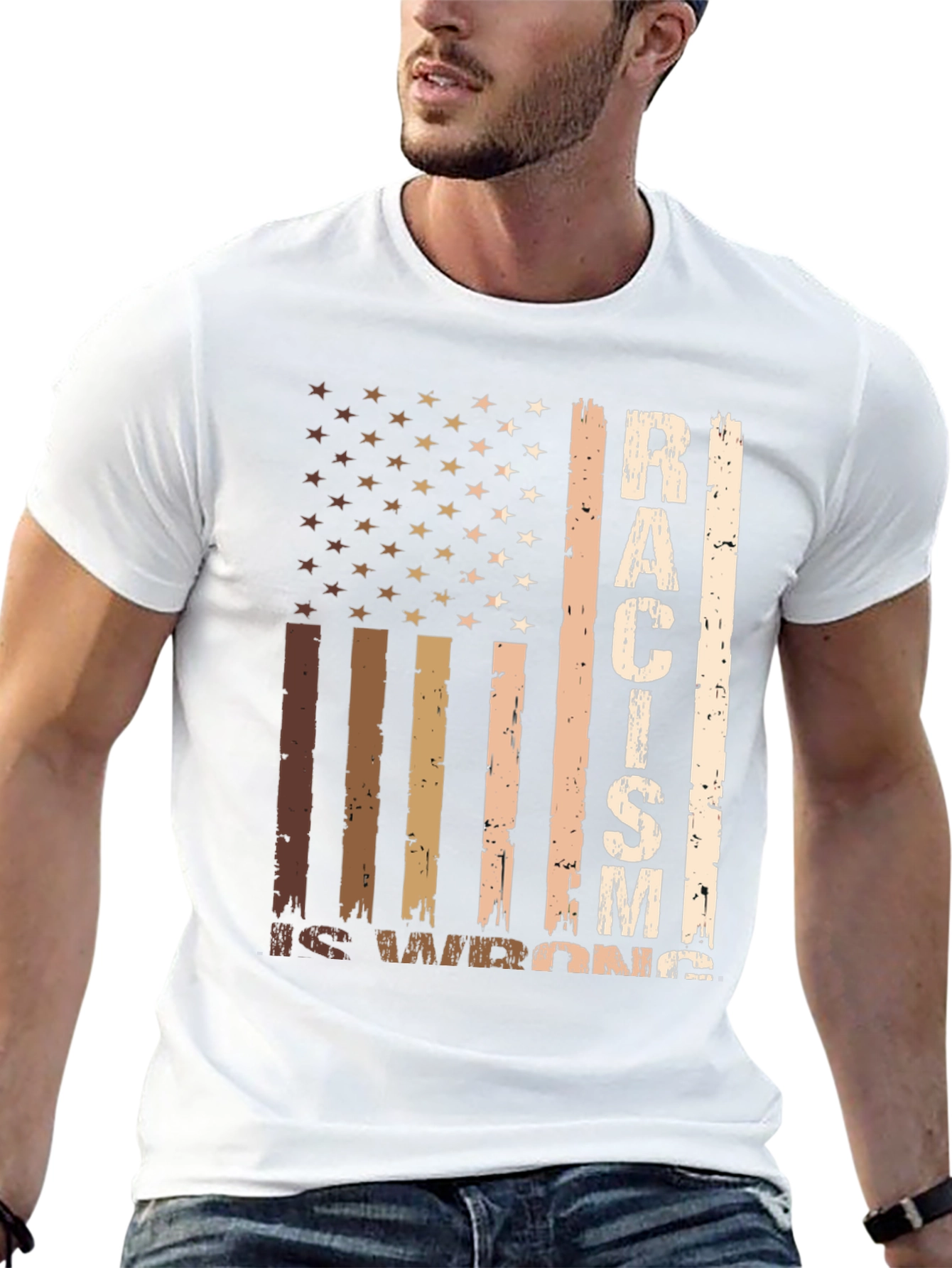 Racism Is Wrong American Flag T-Shirt