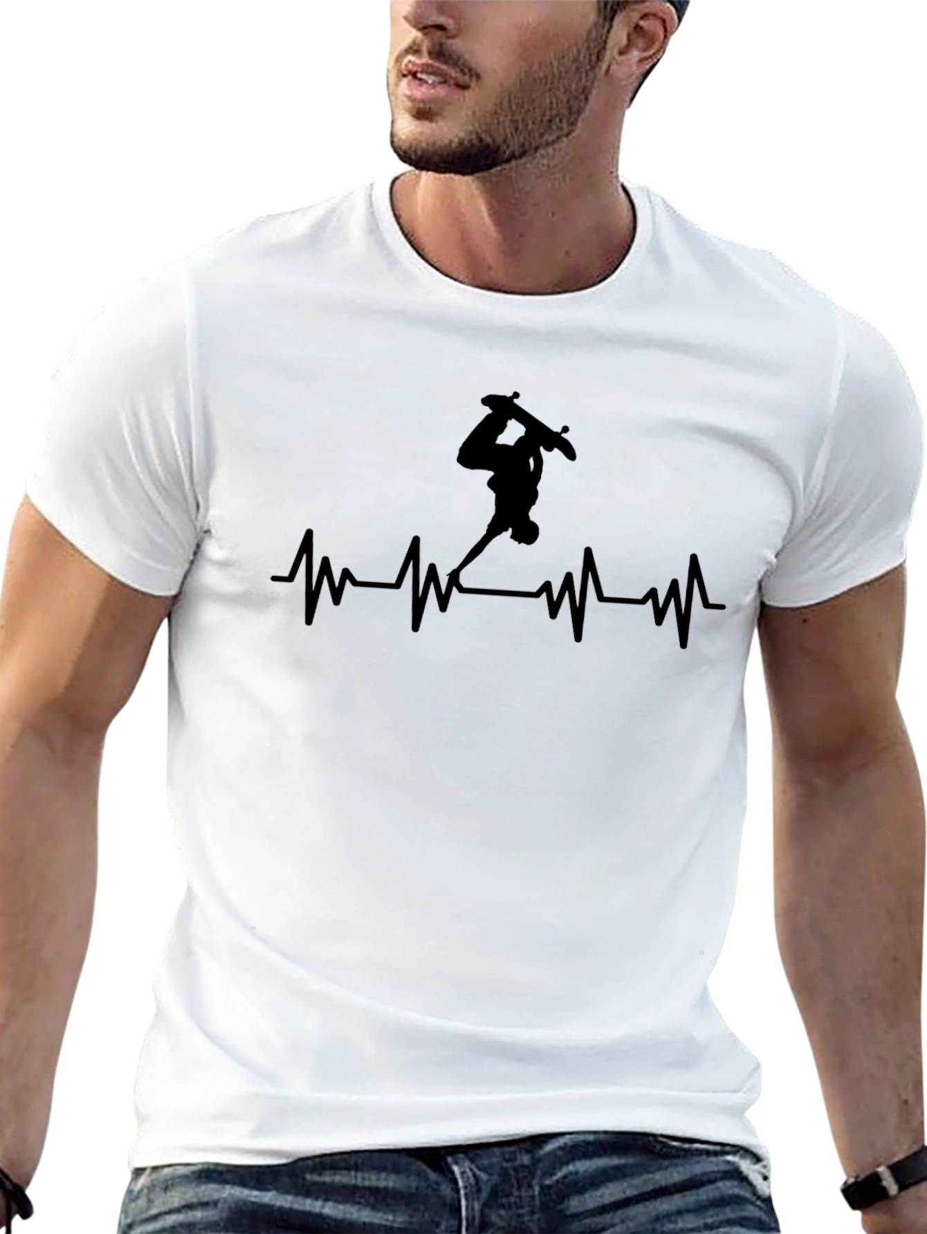 Skateboarder Heartbeat Graphic Tee - Black