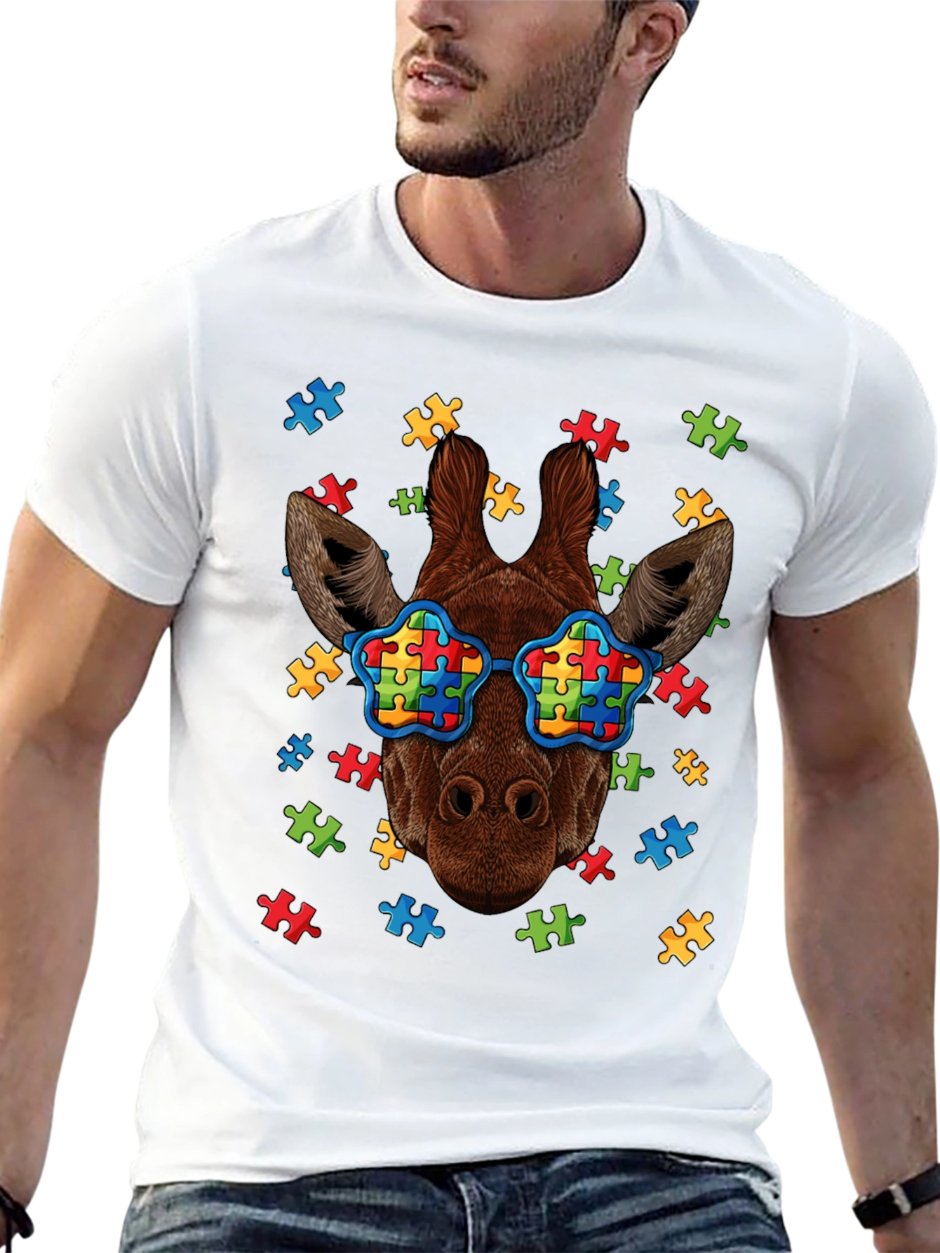 Giraffe Autism Awareness T-Shirt Puzzle Design