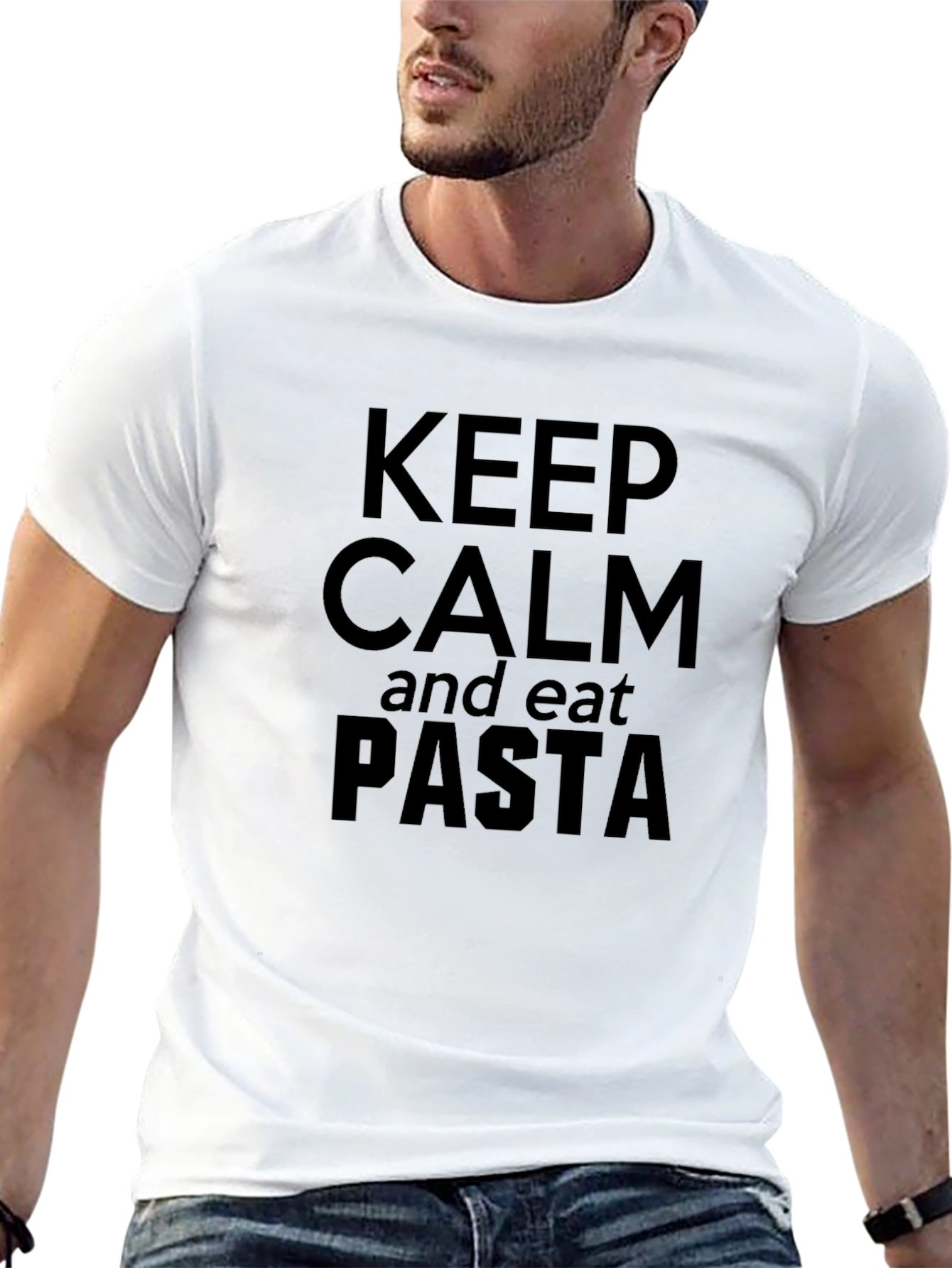 Keep Calm and Eat Pasta - Black Graphic T-Shirt
