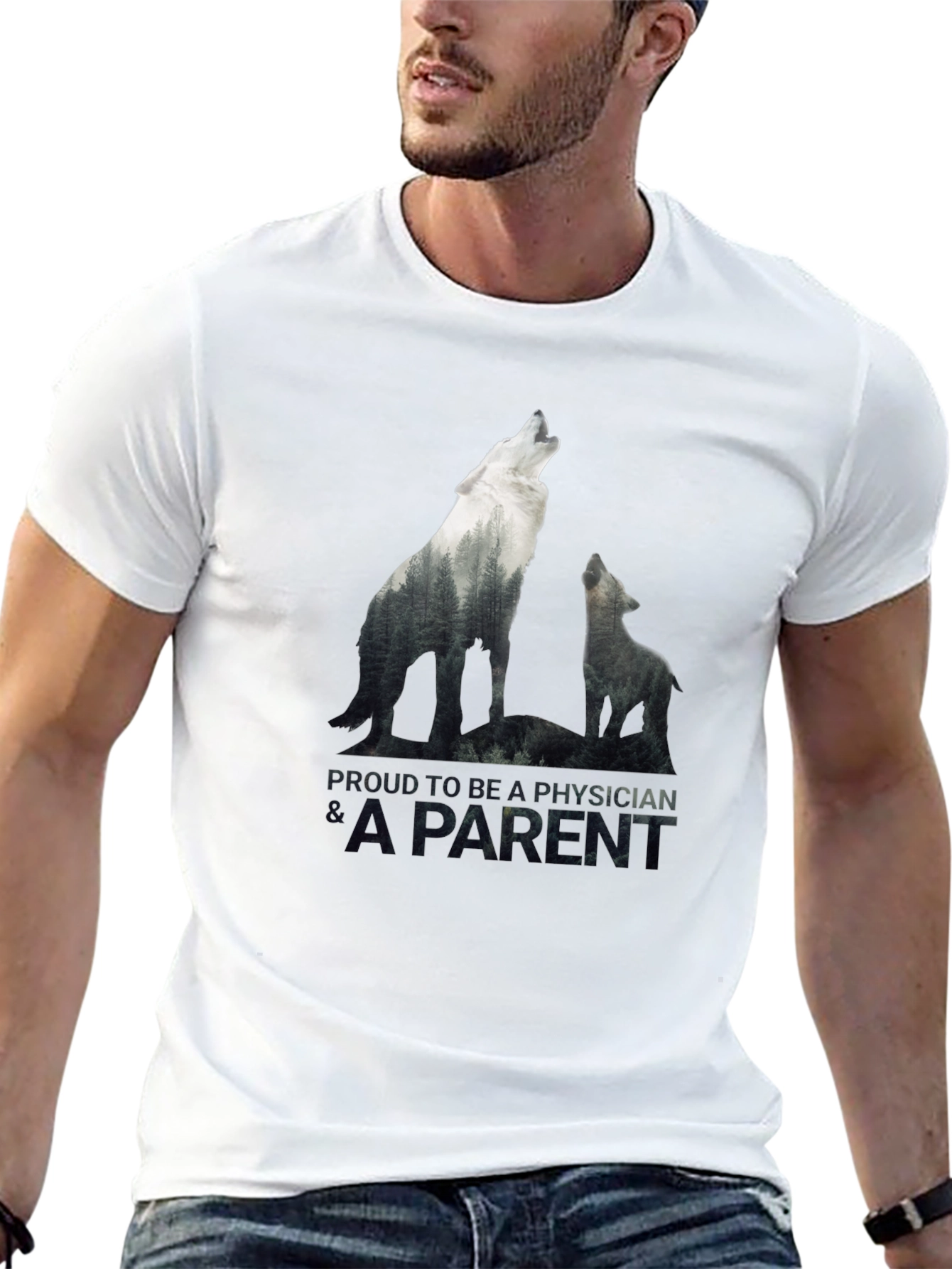 Proud Physician Parent Wolf Pack Black T-Shirt