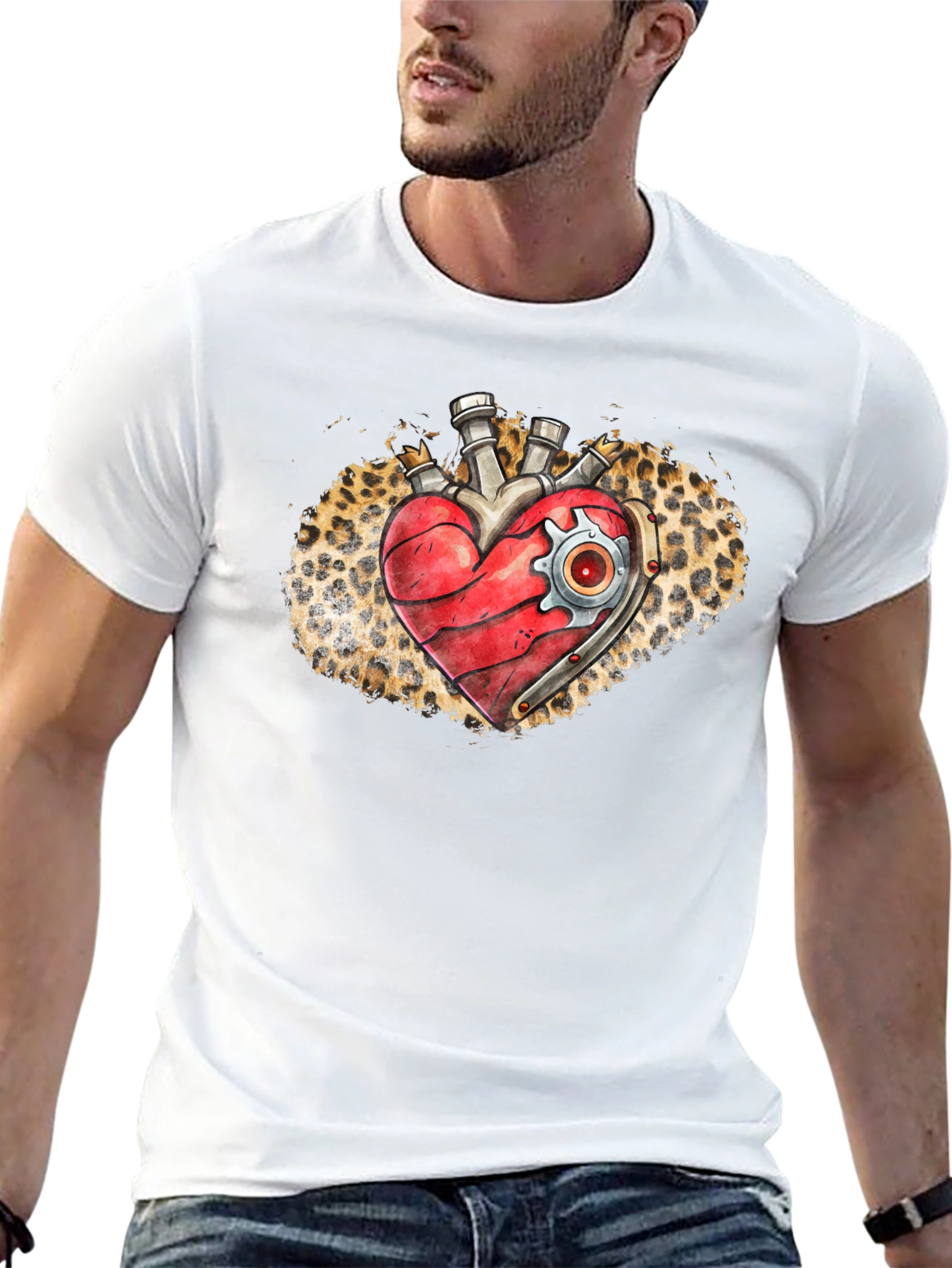 Steampunk Heart T-Shirt - Leopard Print