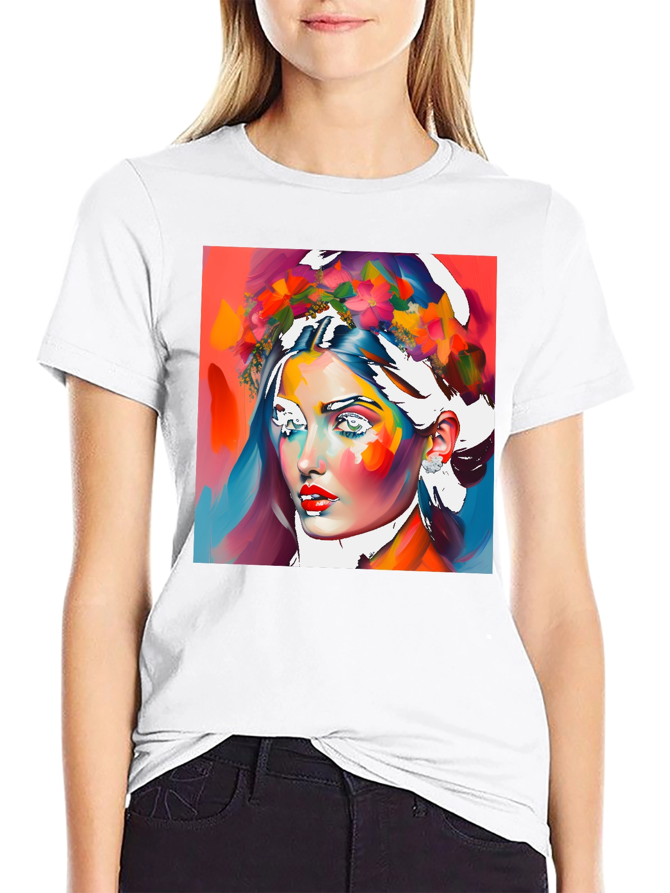 Floral Woman Graphic Tee - Artistic Style