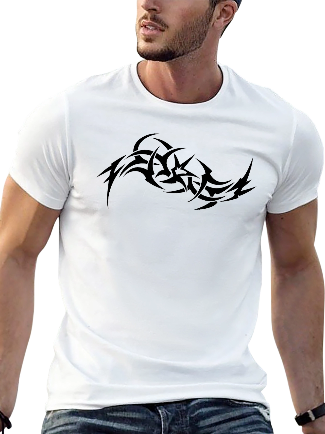 Mens Black Graphic Tee - Tribal Tattoo Design