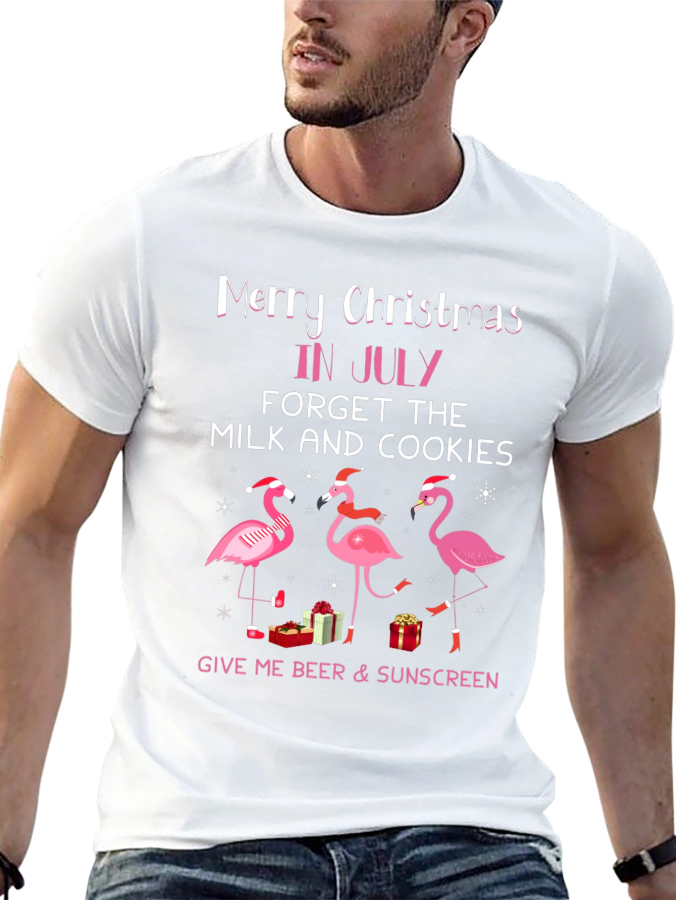 Merry Christmas in July Flamingo T-Shirt