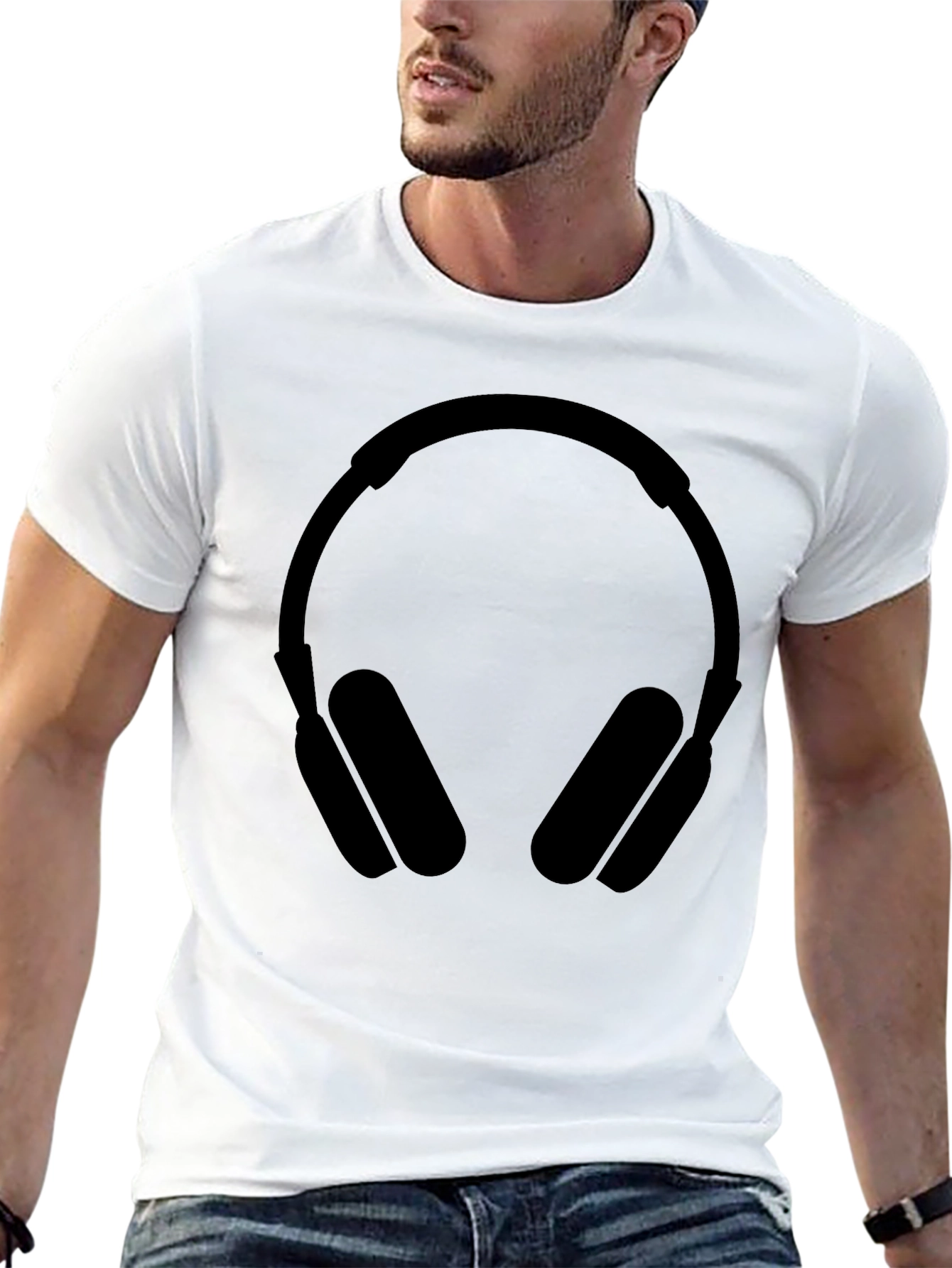 Black T-Shirt with Headphone Graphic