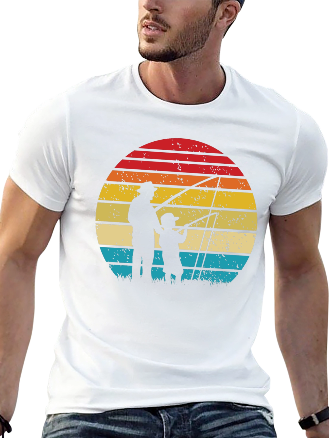 Father and Son Fishing Sunset Graphic Tee