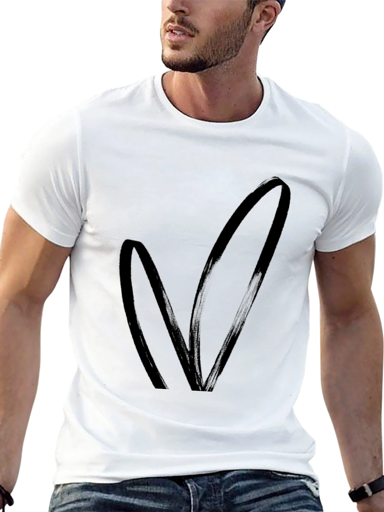 Black T-Shirt with Bunny Ears Design