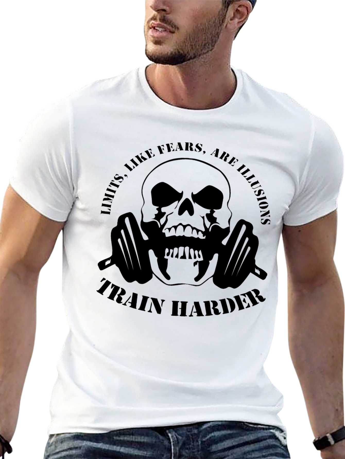Train Harder Skull Graphic T-Shirt - Motivational Gym Apparel