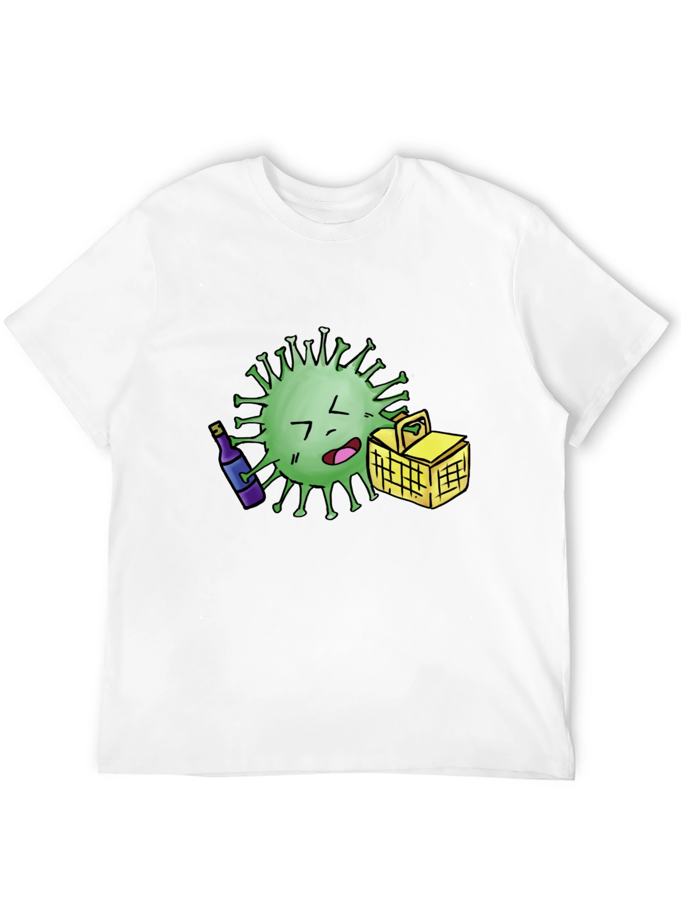 Novelty Cartoon Virus Picnic T-Shirt - Black