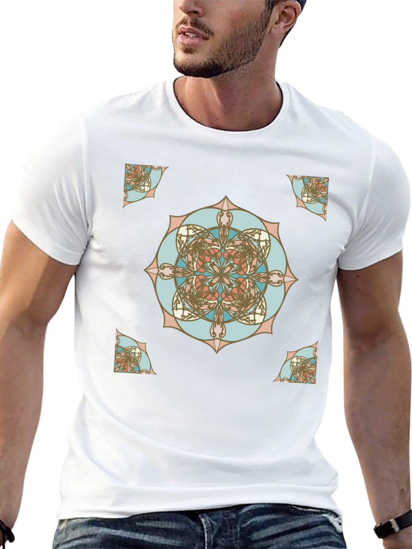Geometric Mandala Print Black T-Shirt