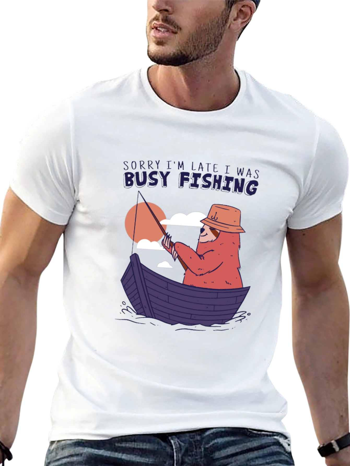 Funny Fishing Sloth Graphic T-Shirt