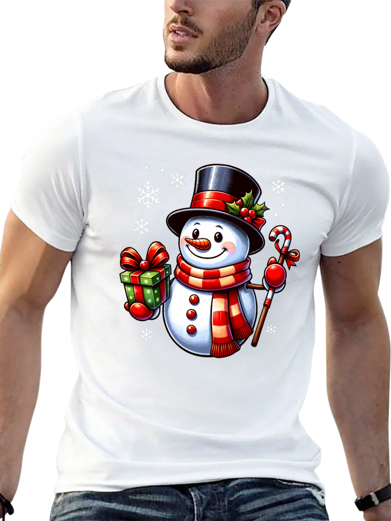 Festive Snowman Graphic Tee - Holiday Cheer
