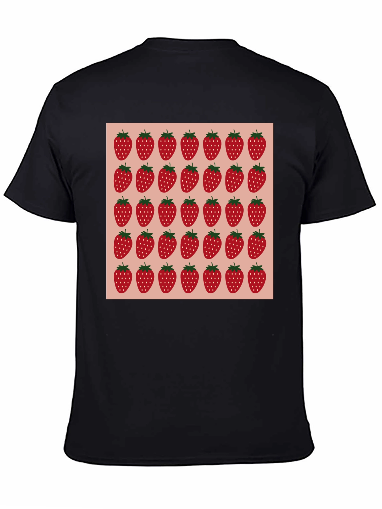 Strawberry Pattern Black T-Shirt