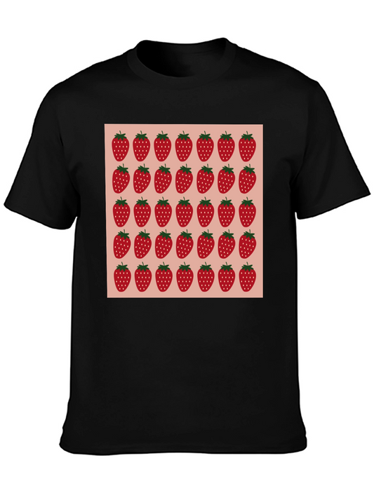 Strawberry Pattern Black T-Shirt