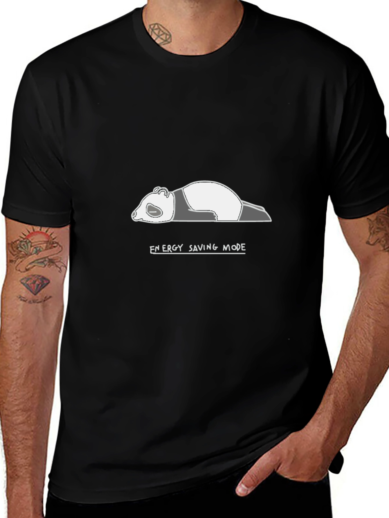 Energy Saving Mode Panda T-Shirt - Black