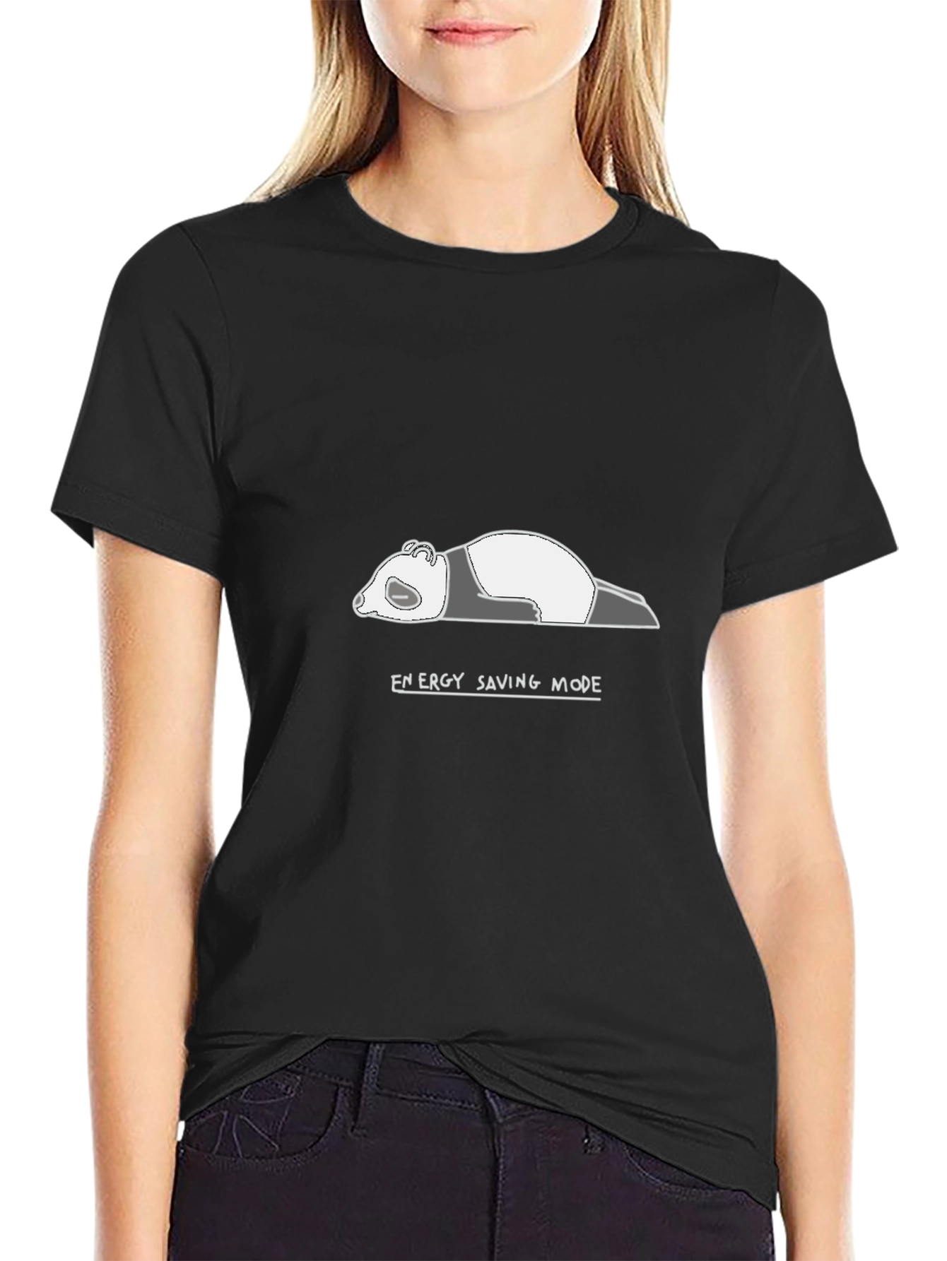 Energy Saving Mode Panda T-Shirt - Black