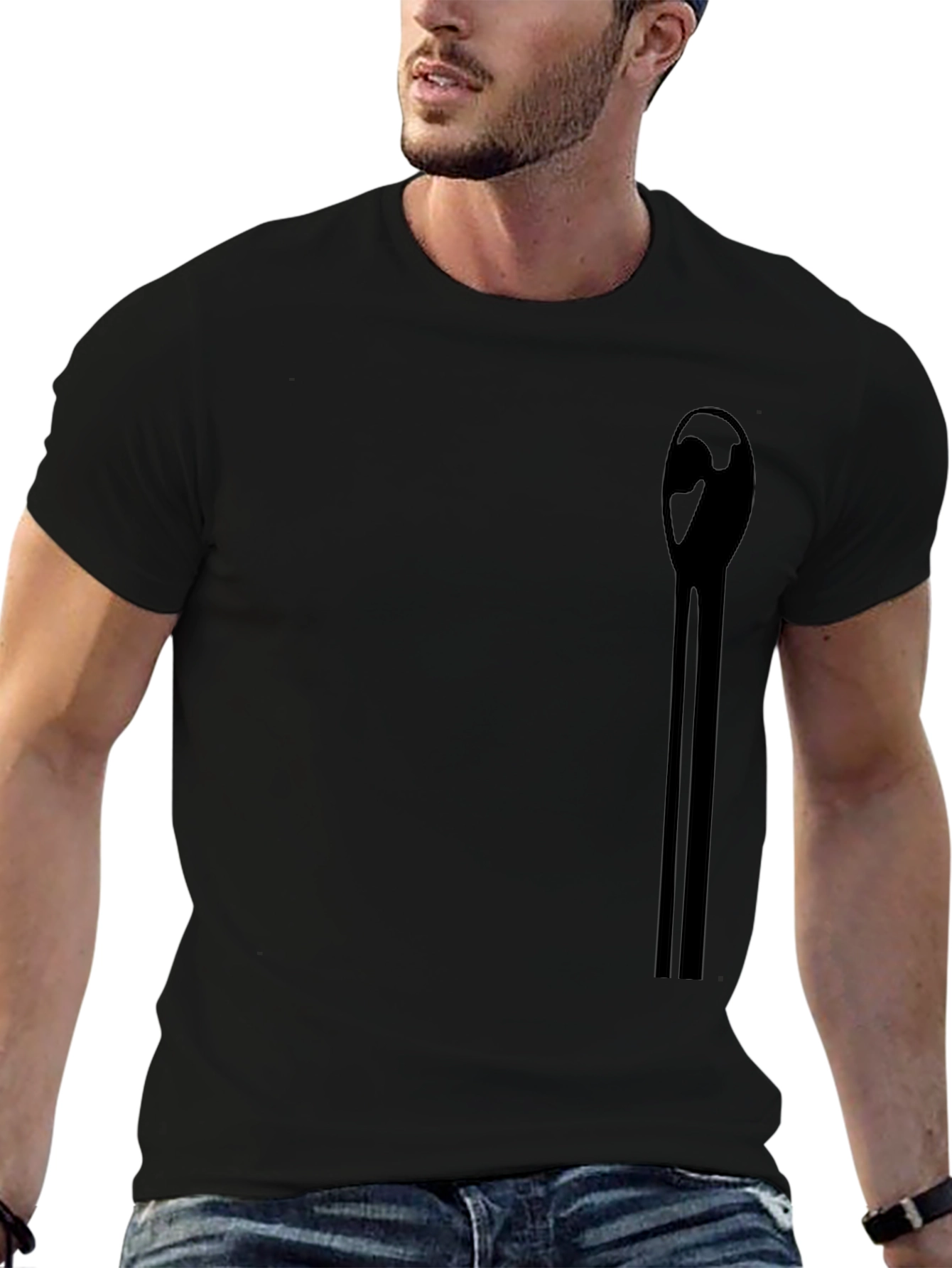 Mens Black Graphic Tee - Abstract Match Design