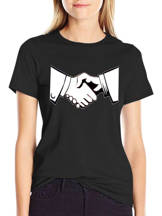 Black T-Shirt with Handshake Graphic