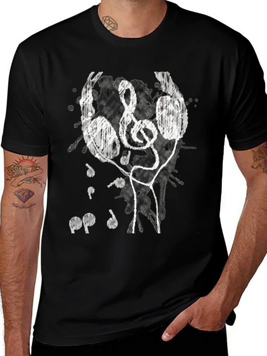 Music Lovers Tee: Headphones & Treble Clef Design
