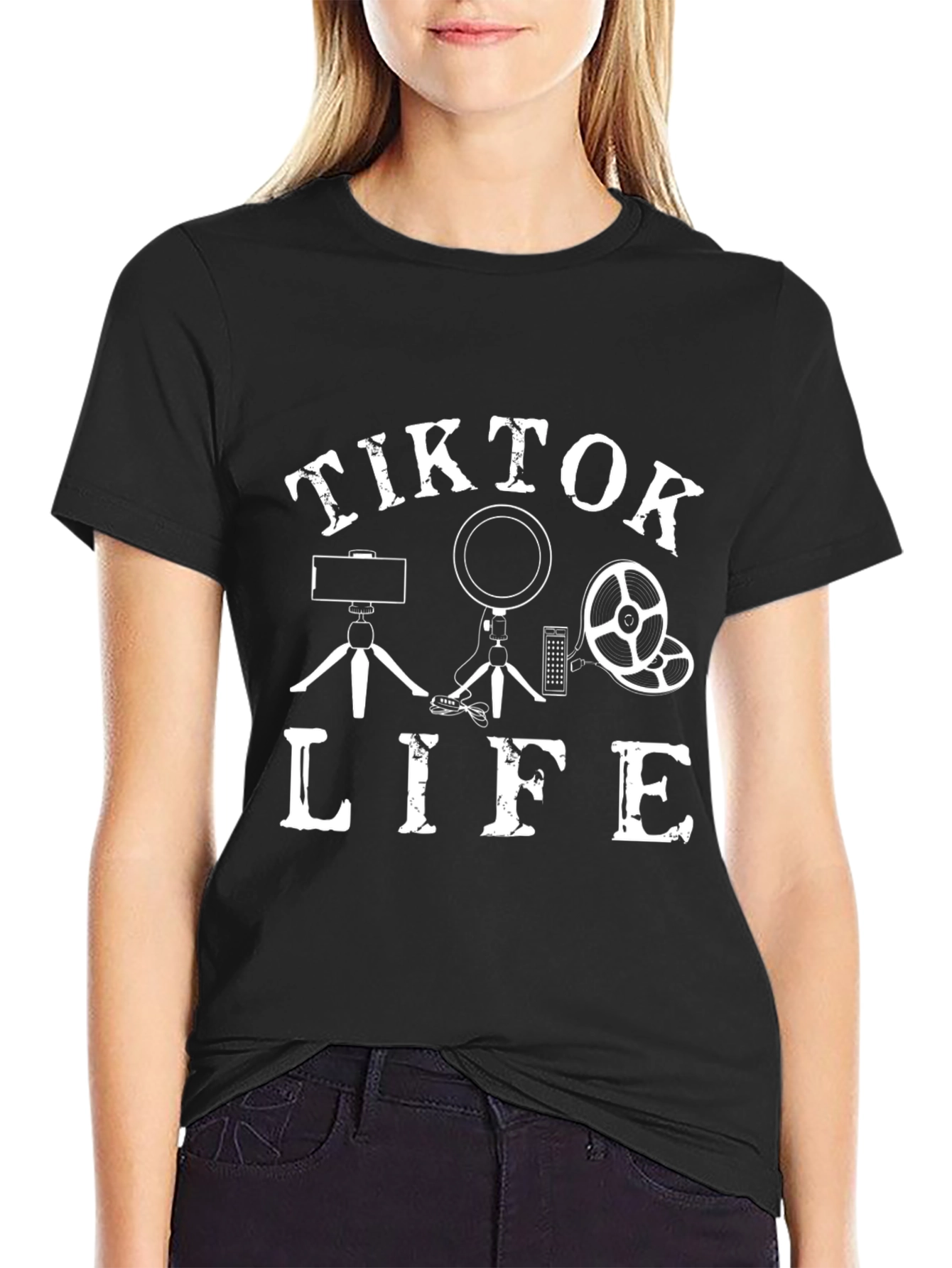 TikTok Life Black Graphic T-Shirt